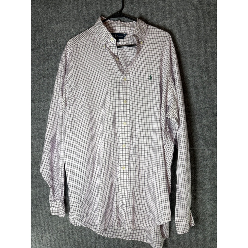 Polo Ralph Lauren Yarmouth Mens 16.5 34/35 Purple White Tattersall Check Shirt